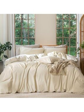 MooMee Cal King Duvet Cover Set 100% Linen-Like Textured Cotton NEW